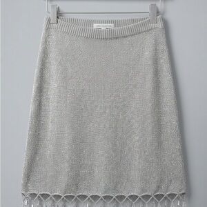 Silver Sparkly Knit Mini Skort with Crystal Fringe Hem